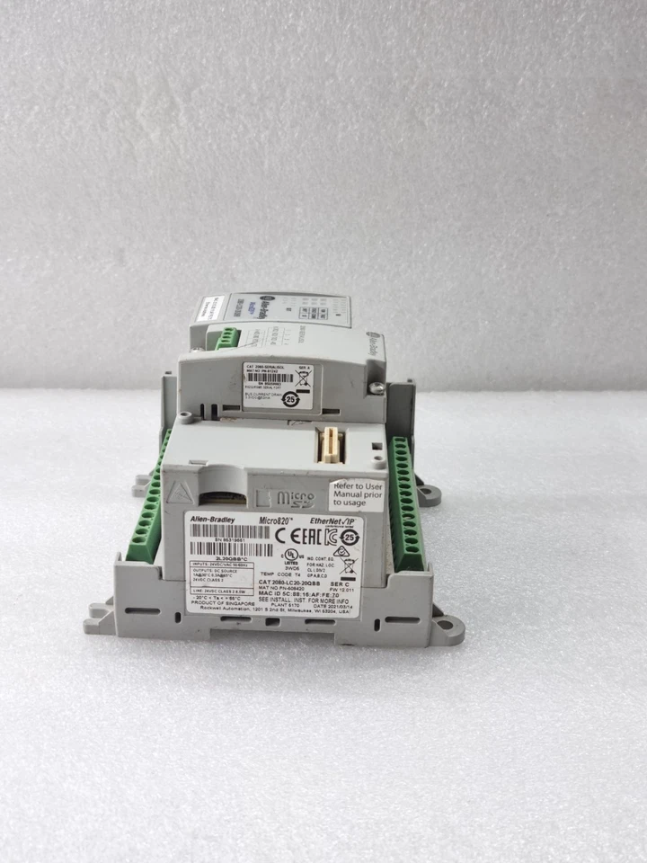 Used Working ALLEN BRADLEY 2080-LC20-20QBB + 2080-SERIALISOL Micro820 EtherNetIP